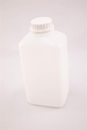 1 liters rektangulær plastflaske med hvid prop